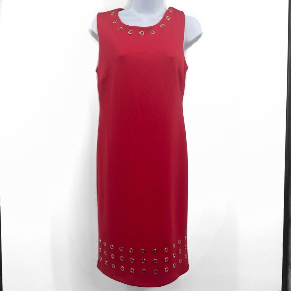 NWT Premise Studio Poppy Red Grommet Midi Dress | Sleeveless Office Career Dress